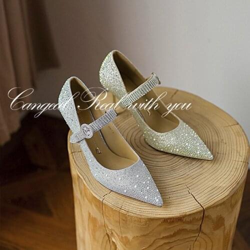 Spring stiletto crystal bridal wedding shoes rhinestone pointed shallow mouth banquet dress sexy all-match womens shoes