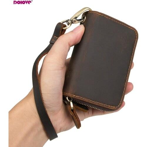 DOLOVE Vintage Genuine Leather Key Wallet Women Keychain Copper Zipper Key Bag Key Case Men Holder Housekeeper Organizer Keys