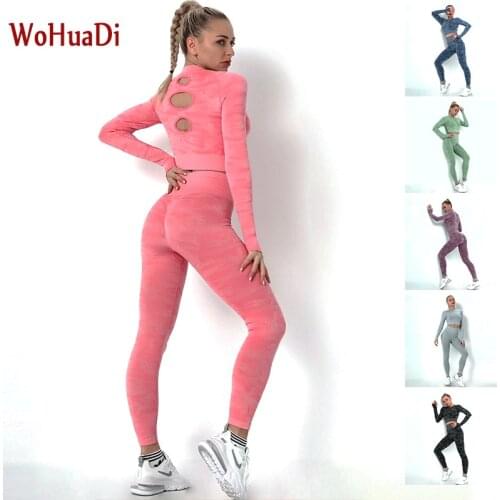 WOHUADI Seamless Yoga Set Camouflage Suit Women Clothing Fitness Workout Gym Sportswear Long Sleeved Shirt High Waist Leggings