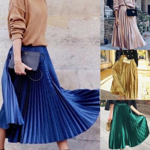 Fashion Pleated Chiffon High Waist Maxi Skirts For Women Solid Long Skirt Lady 2019 Loose Blue Pink Green Beach Skirts Bottoms