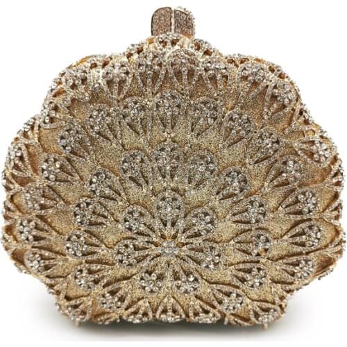 Lady Rhinestone Crystal Women Clutches Bags Luxury Ladies Mini Prom Party Shoulder Handbags Female Mini Dinner Clutch Green/Gold