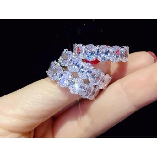 925 SILVER PAVE SETTING Oval cut Stone Simulated Diamond RING ETERNITY BAND ENGAGEMENT WEDDING Rings for Women Size 5,6,7,8,9,10