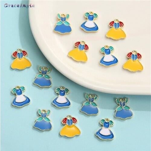 10pcs Mix Cartoon Princess Dress Jewelry Gift Enamel Charms Pendants Handmade Craft Metal Charms for DIY Jewelry Making Earring