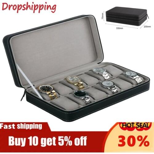 12 Slots Watch Box Winder Storage Case With Zipper Bracelet Packaging Container Display Holder Casket Gray For Business GIFTS