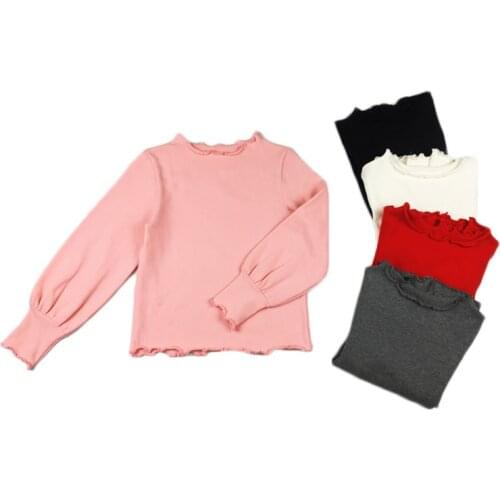 2019 Autumn Baby Girls Cotton Shirt Long Sleeve Candy Color Tops Big Girls Basic Tees Ruffle Shirt Age 4 6 8 10 12 14 16 Years