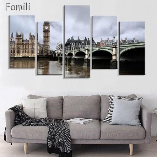 5 Panel London Big Ben Landscape Canvas Poster Painting On Canvas Street Scene Modular Picture Home Decor Prints Unframed