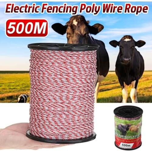 500M Roll Electric Fence Rope Red White Polywire with Steel Poly Rope for Horse Animal Fencing Ultra Low Resistance Wire
