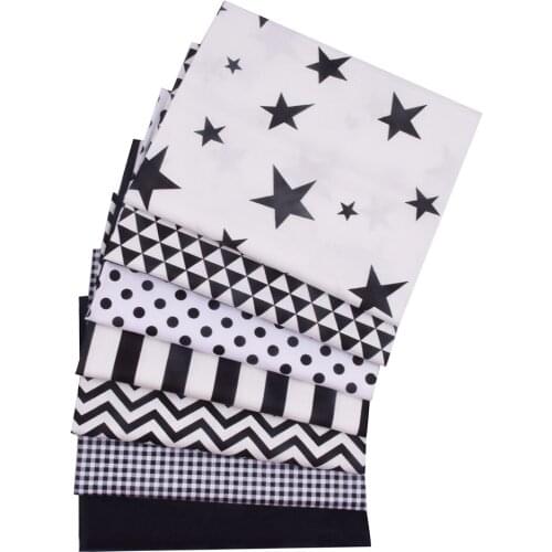 7pcs/Lot,50x40cm Black Star White Dot Stripe Series Printed Cotton Fabric For Patchwork ,Sewing Quilting Fabrics Bundle Cloth
