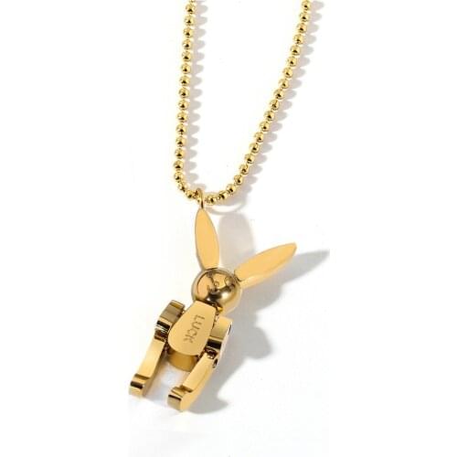 Hip-hop Metal Mechanical Bunny HASE Gold Color Titanium Steel Necklace Men Women Fashion Jewelry Kids Cool Easter Gift (GN233)