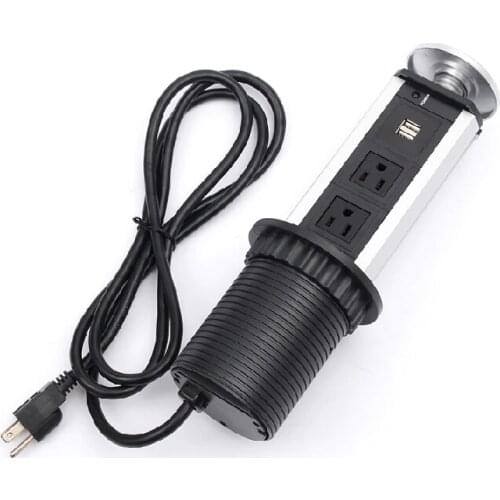 US Kitchen Table Socket Retractable Kitchen Desk Worktop Pull Up Socket out 3Plug Socket 2 USB USA Twin USB Fast charger