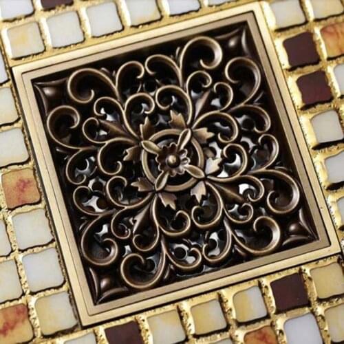 Antique Brass Free Shipping Bathroom Floor Drain Floor Filler Modern Square Grate Waste
