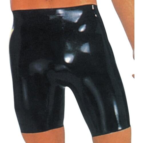 Free shipping !!! Sexy Men Black Latex Rubber Pants / Panties Club Fetish Wear Long Leg Shorts