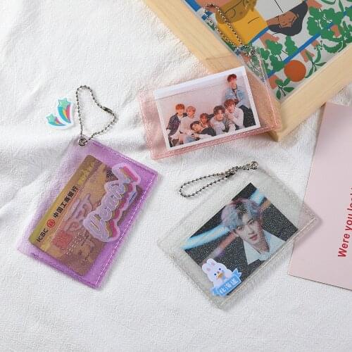 Yisuremia New Arrival Kawaii Glittery Bling Card Holder Bank Card Photo Protective Case Dual Card Slots Korean School Stationery