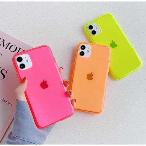 Fluorescent yellow phone Case For iPhone 11 pro X Xs max XR 7 8 Plus SE 2020 luxury soft silicone TPU clear back cover funda