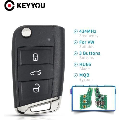 KEYYOU Half Smart Option Remote Car Key 434MHz MQB ID48 For VW Seat Golf 7 MK7 Touran Polo Tiguan 5G6959752AB 3 Buttons
