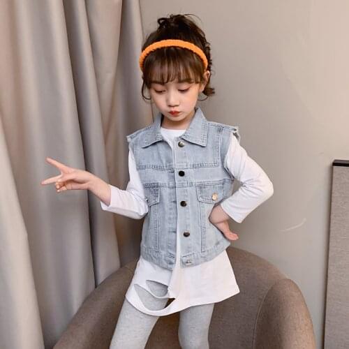 Girls Denim Pocket Vest Children Clothes Spring Autumn Casual Outerwear Teenager Kids Sleeveless Jean Jacket for 3-14T