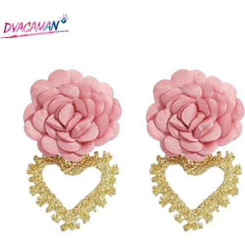 Dvacaman New Design Rose Flower Earrings Trendy Geometric Metal Heart Shaped Drop Earrings for Women Bohemian Statement Jewelry