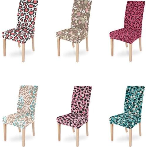 Leopard Print Universal Size Elastic Chair Covers Stretch Dining Seat Cover Anti-dirty Washable For Wedding Restaurant Decor