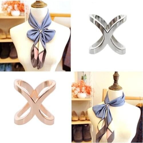 Fashion Simple Cross Scarf Clip X Shape Metal Brooches for Women Bow Scarves Buckle Holder Shawls Jewelry Accessories
