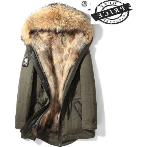 Fur Coat Real Male Thick Warm Raccoon Fur Liner Jacket Men Clothing Motorcycle Wolf Fur Parkas Mens Jacket hiver 61E112a