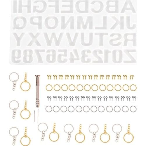 224Pcs Keychain Jewelry Making Tools Set Number Alphabet Silicone Mold Twist Drill Key Rings Screw Eye Pins Pendant Making
