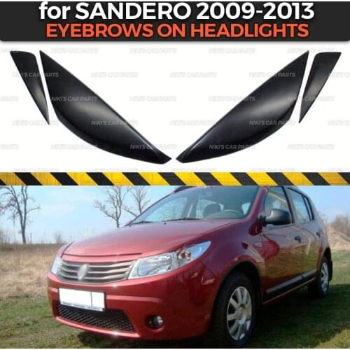 Eyebrows on headlights for Renault Sandero / Stepway 2009-2013 ABS plastic cilia eyelash molding decoration car styling tuning