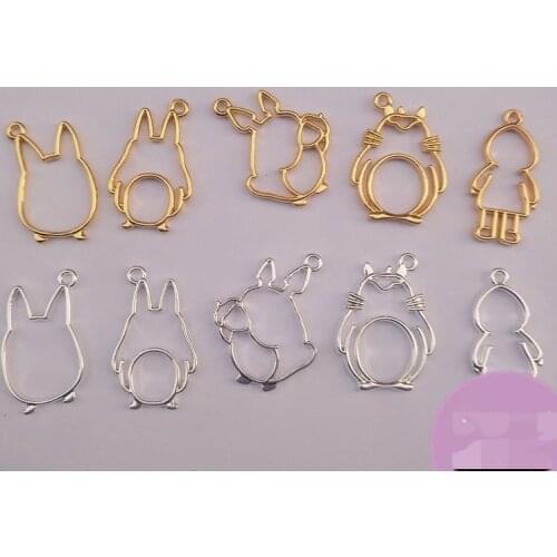 New 10 pcs/lot Chinchilla and little girl Metal Frame Pendant Gold Charm Bezel Setting Cabochon Setting UV Resin Charm