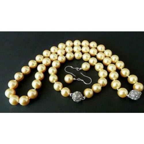 Charming AAA 12mm GOLD Shell Pearl Necklace 20inch Bracelet 8"Earring Set