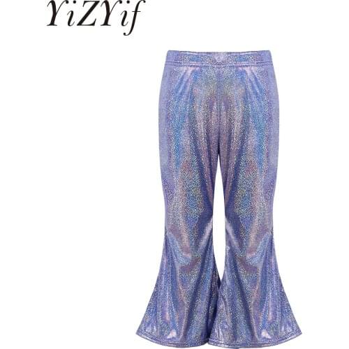 Boy and Girls Stage Dance Clothing Child Kids Hip Hop Performance Pants Teenage Shiny Metallic Bronzing Belly Jazz Dance Costume