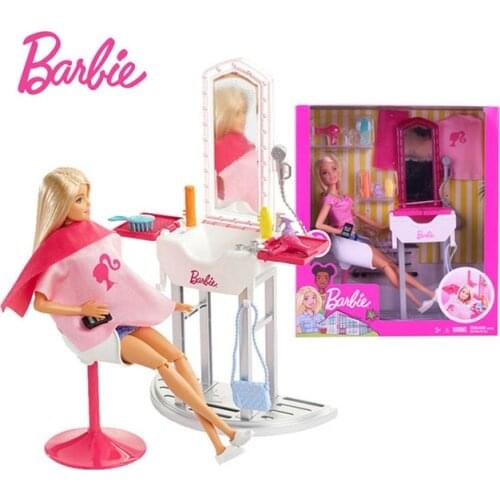 Original Barbie Dolls Shower Furniture and Hairdressing Set Bath Girl Educational Toys Reborn Baby Boneca Doll for Children Gift