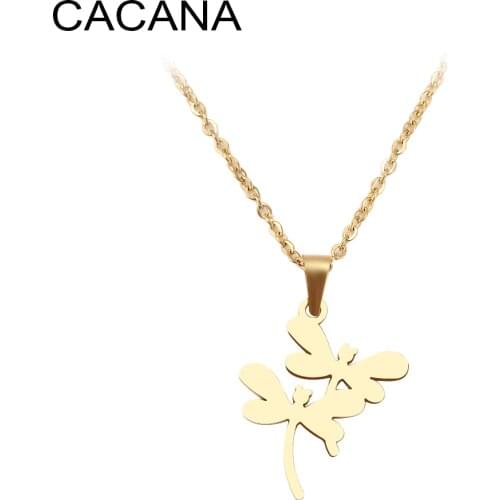 CACANA Stainless Steel Necklace For Women Man Couple Dragonfly Choker Pendant Necklace Engagement Jewelry