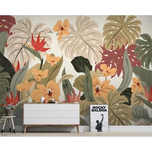 Papel de parede Tropical plant banana leaf retro wallpaper mural,living room TV sofa wall bedroom kitchen wall papers home decor
