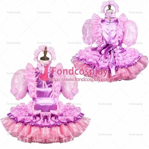 Sissy maid satin dress lockable Uniform cosplay costume Tailor-made[G3799]
