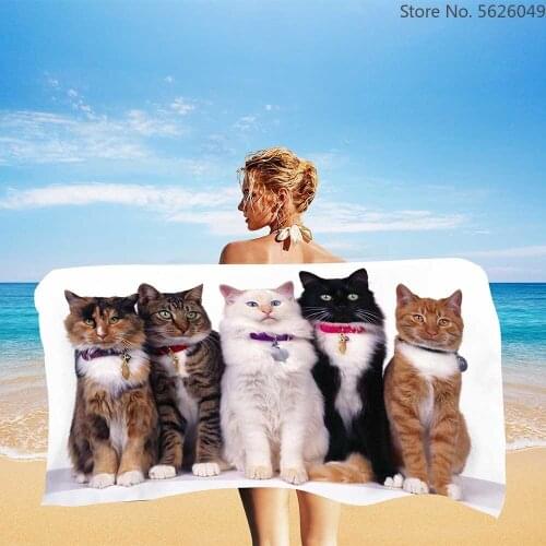 Black Kitten Beach Towel Face Wash Towels Bathroom Kawaii Animal Cat Bath Towel Christmas Kids Gift Towels Quick Dry Hand Towel