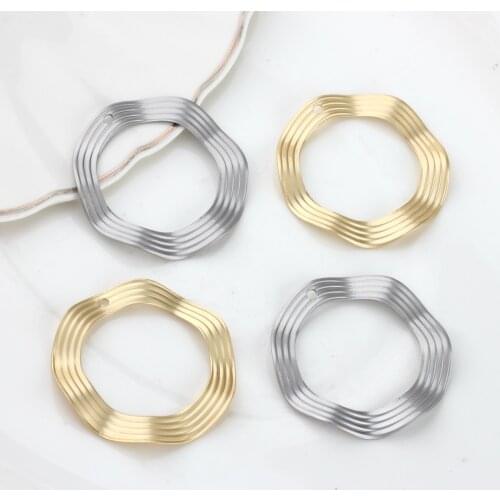 Zinc Alloy Golden Distorted Round Hollow Charms Pendant 35mm 6pcs/lot For DIY Fashion Earrings Jewelry Making Accessories