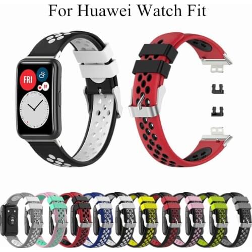 Sport Silicone Band For Huawei Watch Fit Strap Breathable Bracelet Two Color Replacement Wristband Woman Man For Huawei Fit