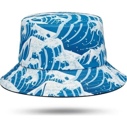 Sailing Brave Blue Tsunami Angry Sea Storm Breeze Ocean Roaring Waves Wave Street Fashion Fisherman Bucket Head Hat Hats Beanie