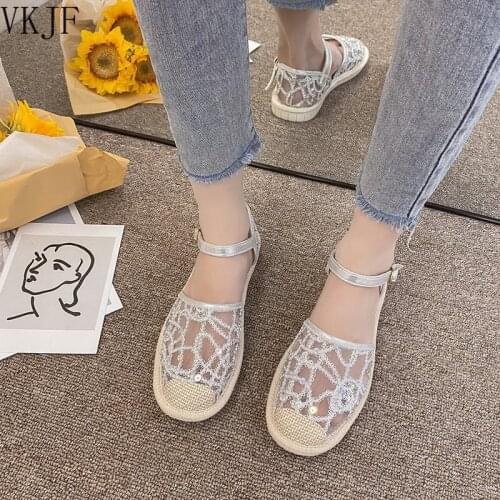 Summer Fashion Flat Laid-Back Lace Fisherman Shoes with Buckles Womens Sandals Breathable Soft Comfortable Lazy Loafers Shoes