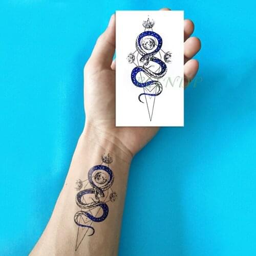 Waterproof Temporary Tattoo Sticker blue snake moon small size art tatto flash tatoo fake tattoos for kid women men girl
