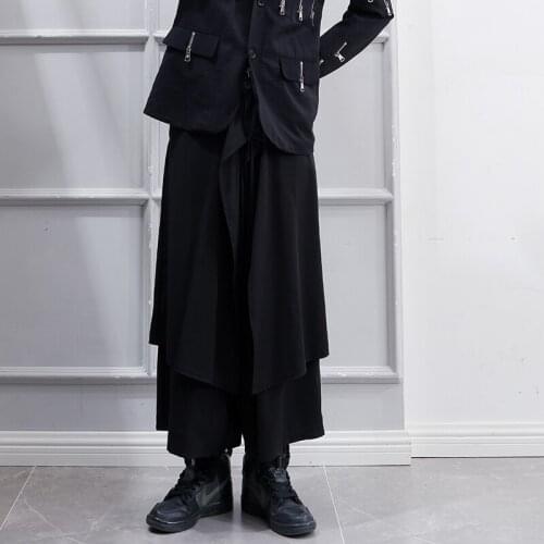 Fake 2-piece Capris black spring summer new 2021 skirt loose couple trend mens large hip-hop nightclub