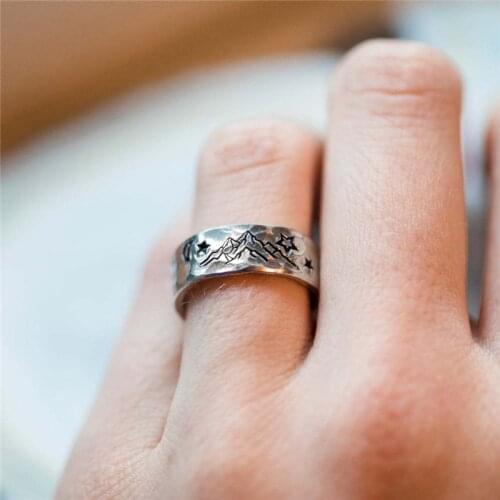 Yungqi Vintage Sun and Moon Nature Mountain Range Rings Party Wedding Rings for Women Female Finger Adjustble Jewelry Gifts