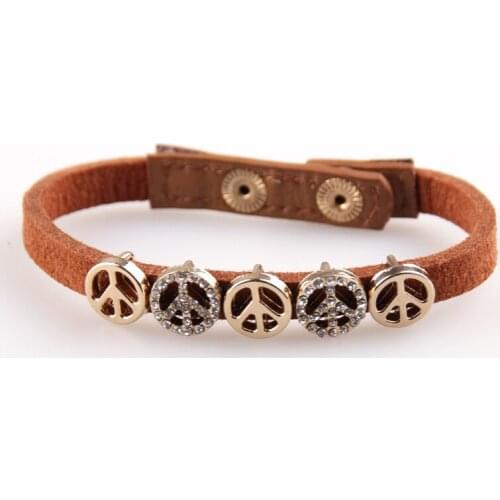MOODPC Free Shipping 5 piece Gold Crystal Peace Real Leather ladies Bracelet for women holiday gift