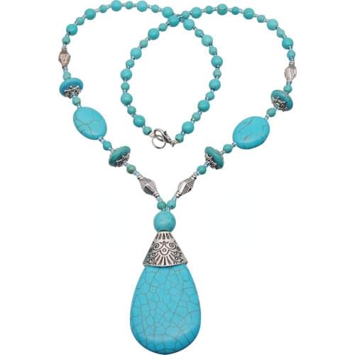 Natural green turquois Necklace Vintage Jewelry 7 Colors Choose Perfect Stone Teardrop Pendant Necklace Women With High Quality