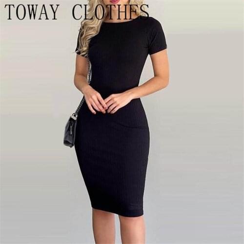 Summer Women Solid Short Sleeve Round Neck Plain Casual Dress Sexy Midi Dresses