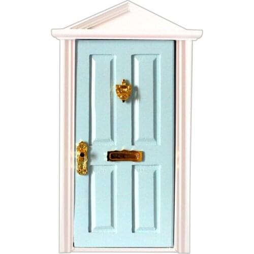 1 Set of 1:12 Scale Dollhouse Miniature Home Garden Decor External Open 4-Panel Wooden Fairy Door with Hardware - Blue