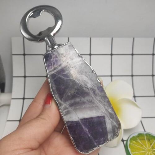 1pcs Natural Dream amethyst Beer Bottle Opener stone classic Cool Ring Keychain Corkscrew practical bar kitchen