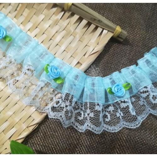 1Yard Latest Sky Blue Rose Lace Fabric Flower Ribbon 4.8cm Laces Fabric Collar Guipure Tulle Lace Trim Sewing encaje dentelle V5