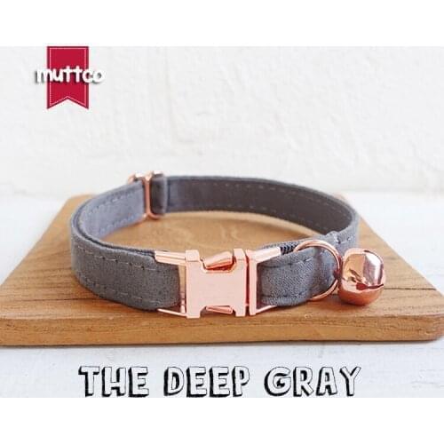 10pcs/lot MUTTCO retail with rose gold high quality metal buckle collar for cat THE DEEP GRAY design cat collar 2 sizes UCC025M