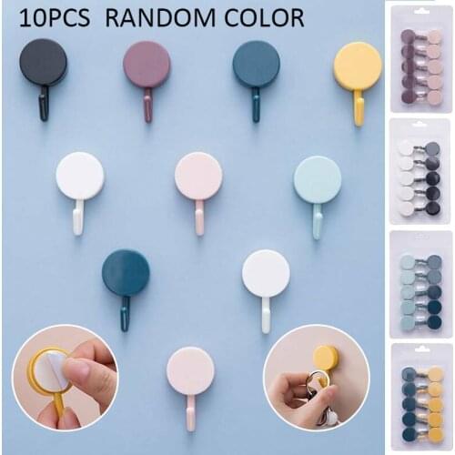 10PCS Round Self Adhesive Hook Candy Color Door Wall Hangers Hooks Suction Heavy Load Rack Cup Sucker for Kitchen Bathroom