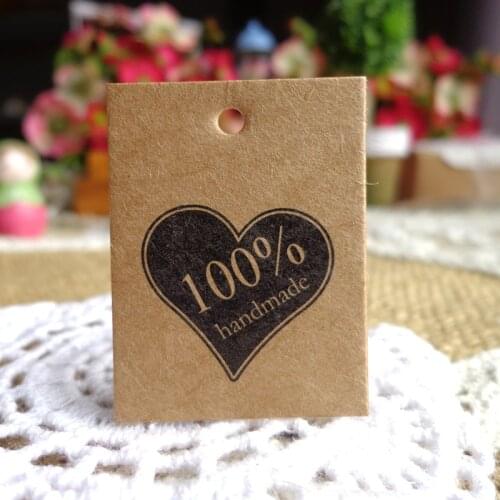 100pcs 3x4cm Vintage Kraft Paper Gift Tags 100% Handmade Heart Mini Kraft Paper Cards Hang Tag Gift Tag DIY Paper Labels